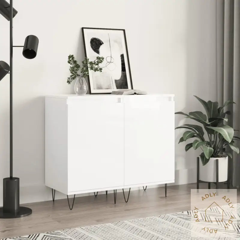 Skjenker 2 Stk Høyglans Hvit 40X35X70 Cm Konstruert Tre