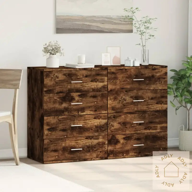 Skjenker 2 Stk Røkt Eik 60X39X80 Cm Konstruert Tre