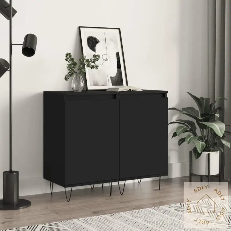 Skjenk 2 Stk Svart 40X35X70 Cm Konstruert Tre