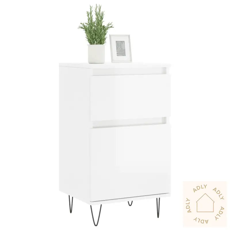 Skjenker 2 Stk Høyglans Hvit 40X35X70 Cm Konstruert Tre