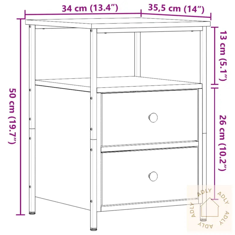 Nattbord 2 Stk Artisan Eik 34X35,5X50 Cm Konstruert Tre