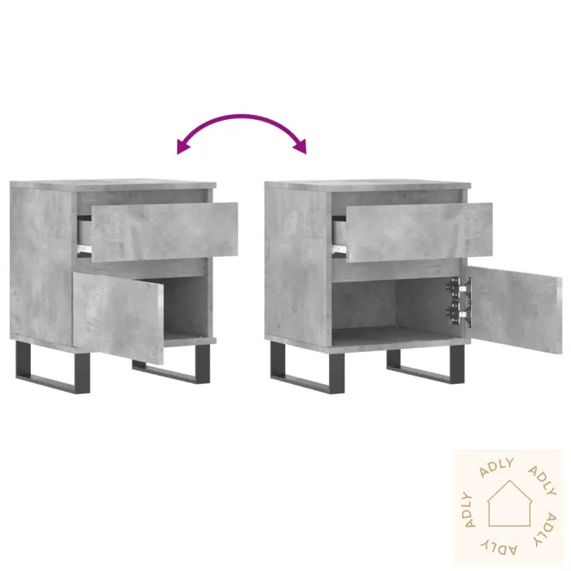 Nattbord 2 Stk Betonggrå 40X35X50 Cm Konstruert Tre