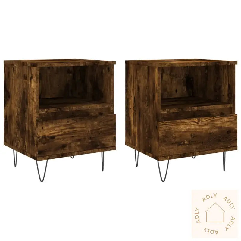 Nattbord 2 Stk Røkt Eik 40X35X50 Cm Konstruert Tre