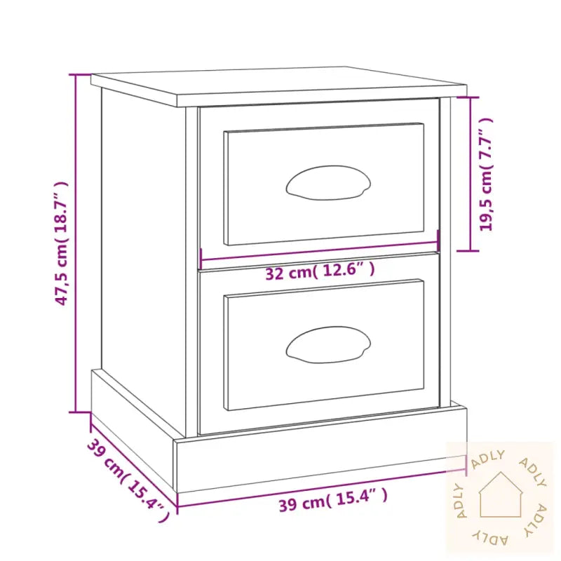 Nattbord Sonoma Eik 39X39X47,5 Cm Konstruert Tre