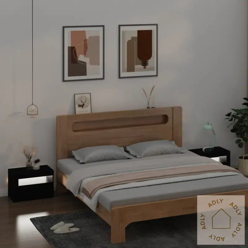 Nattbord Med Led 2 Stk Svart 60X35X40 Cm