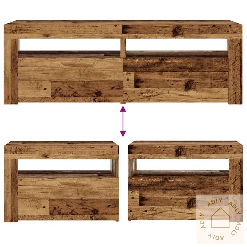 Nattbord Med Led 2 Stk Gammelt Tre 60X35X40 Cm