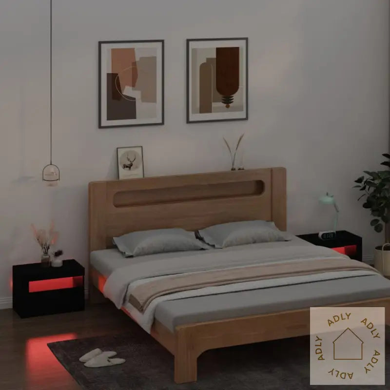 Nattbord Med Led 2 Stk Svart 60X35X40 Cm