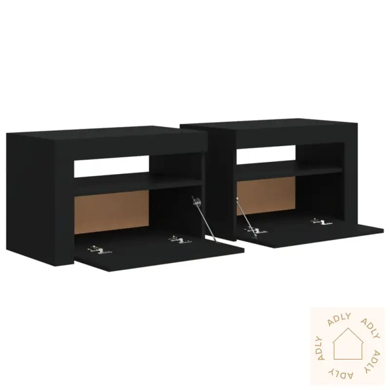 Nattbord Med Led 2 Stk Svart 60X35X40 Cm