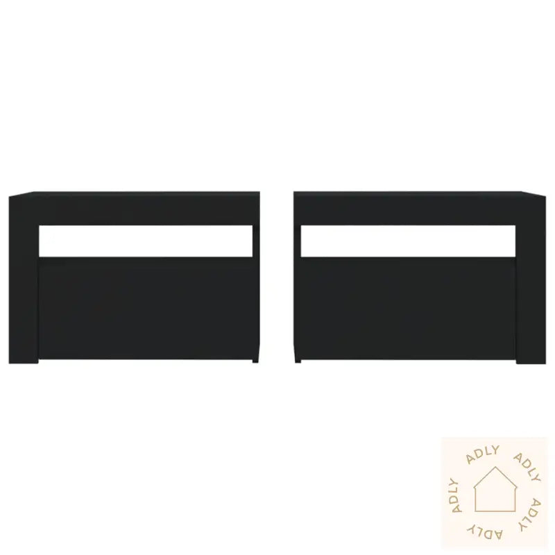 Nattbord Med Led 2 Stk Svart 60X35X40 Cm