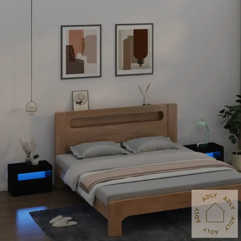 Nattbord Med Led 2 Stk Svart 60X35X40 Cm