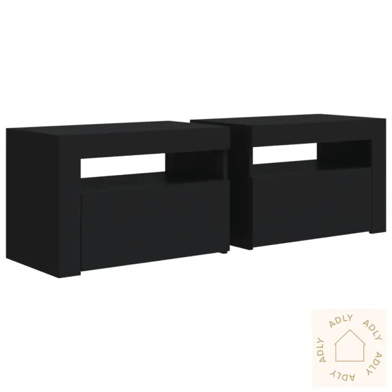 Nattbord Med Led 2 Stk Svart 60X35X40 Cm