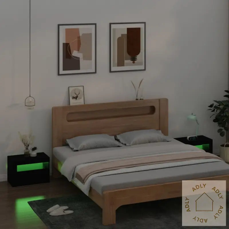 Nattbord Med Led 2 Stk Svart 60X35X40 Cm