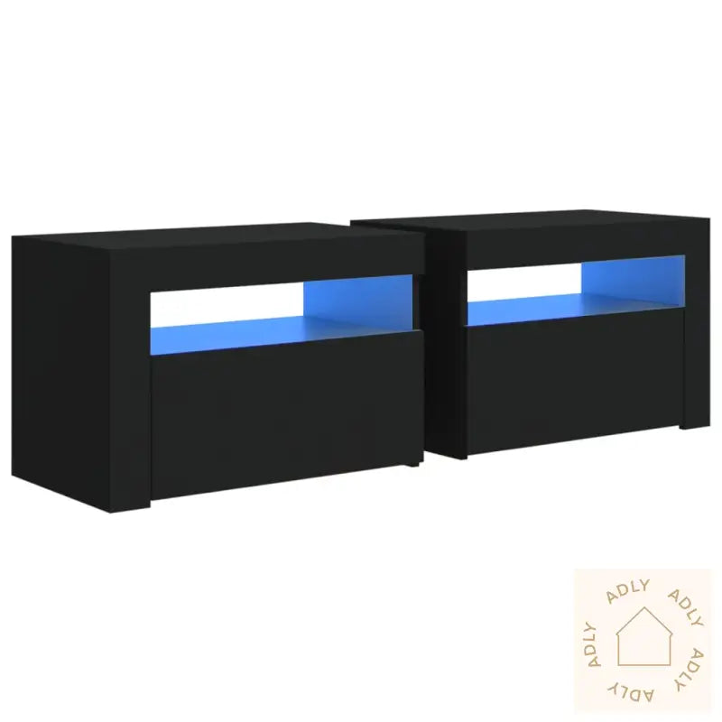 Nattbord Med Led 2 Stk Svart 60X35X40 Cm