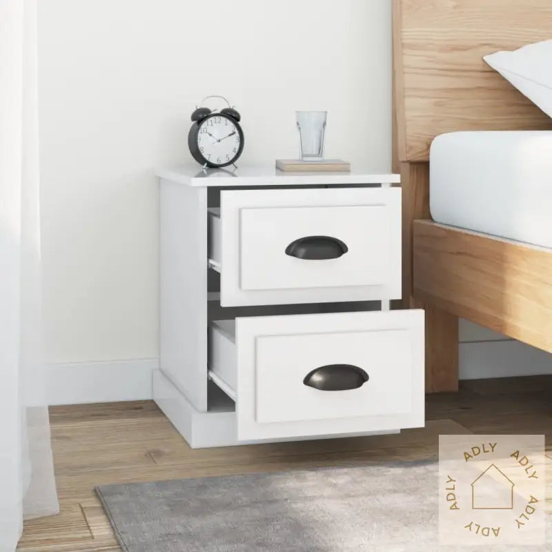 Nattbord 2 Stk Høyglans Hvit 39X39X47,5 Cm Konstruert Tre