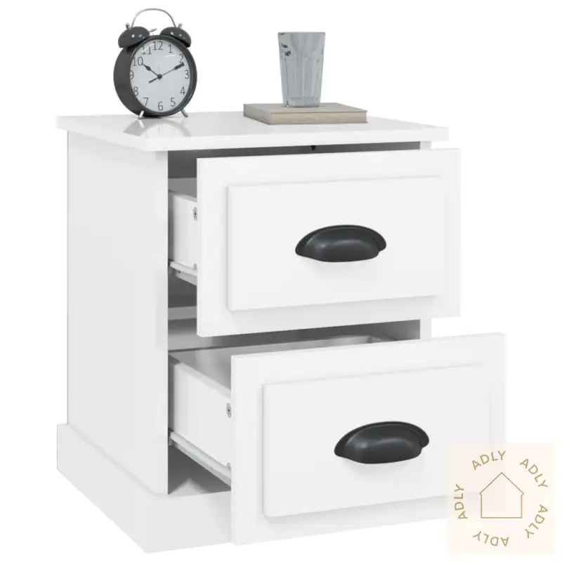 Nattbord 2 Stk Høyglans Hvit 39X39X47,5 Cm Konstruert Tre