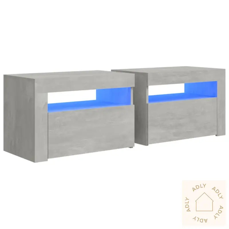 Nattbord Med Led 2 Stk Betonggrå 60X35X40 Cm