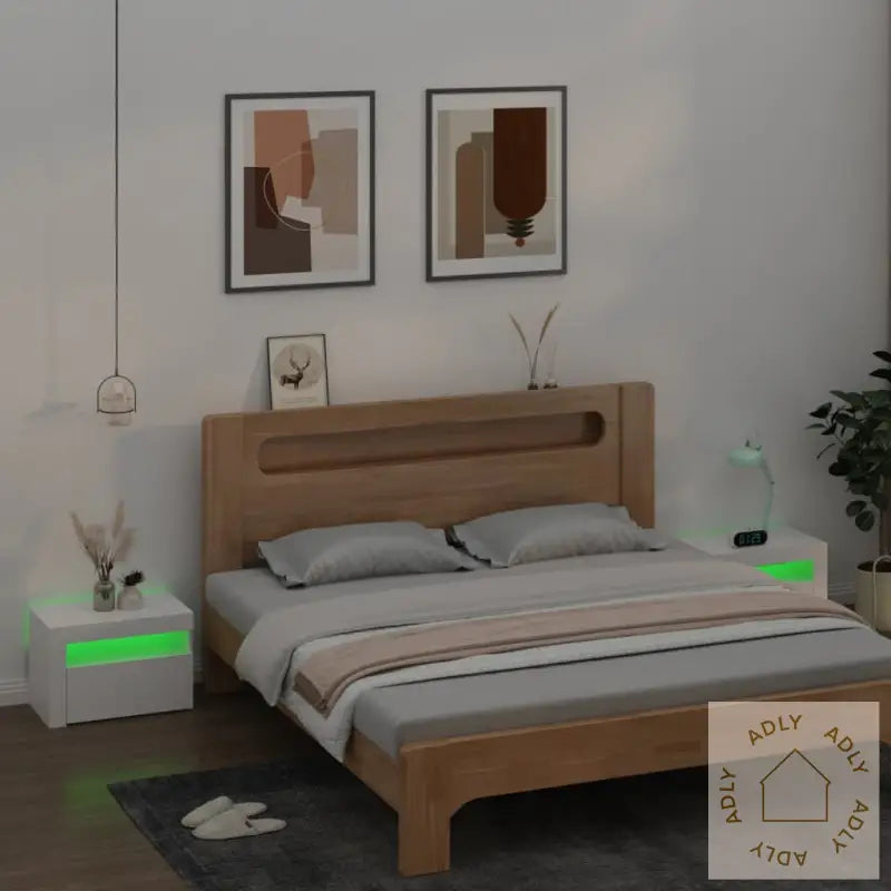 Nattbord Med Led 2 Stk Hvit 60X35X40 Cm