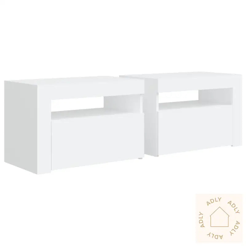 Nattbord Med Led 2 Stk Hvit 60X35X40 Cm