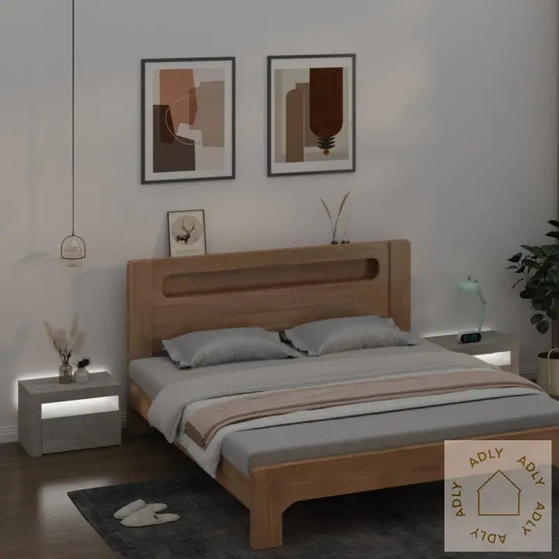 Nattbord Med Led 2 Stk Betonggrå 60X35X40 Cm