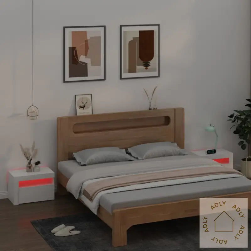 Nattbord Med Led 2 Stk Hvit 60X35X40 Cm