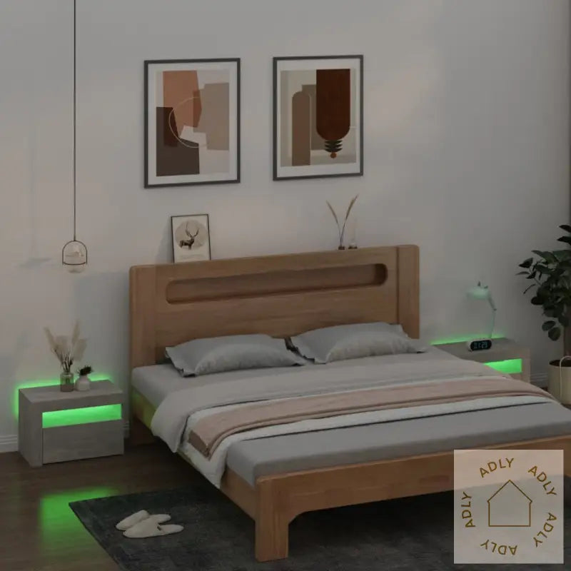 Nattbord Med Led 2 Stk Betonggrå 60X35X40 Cm