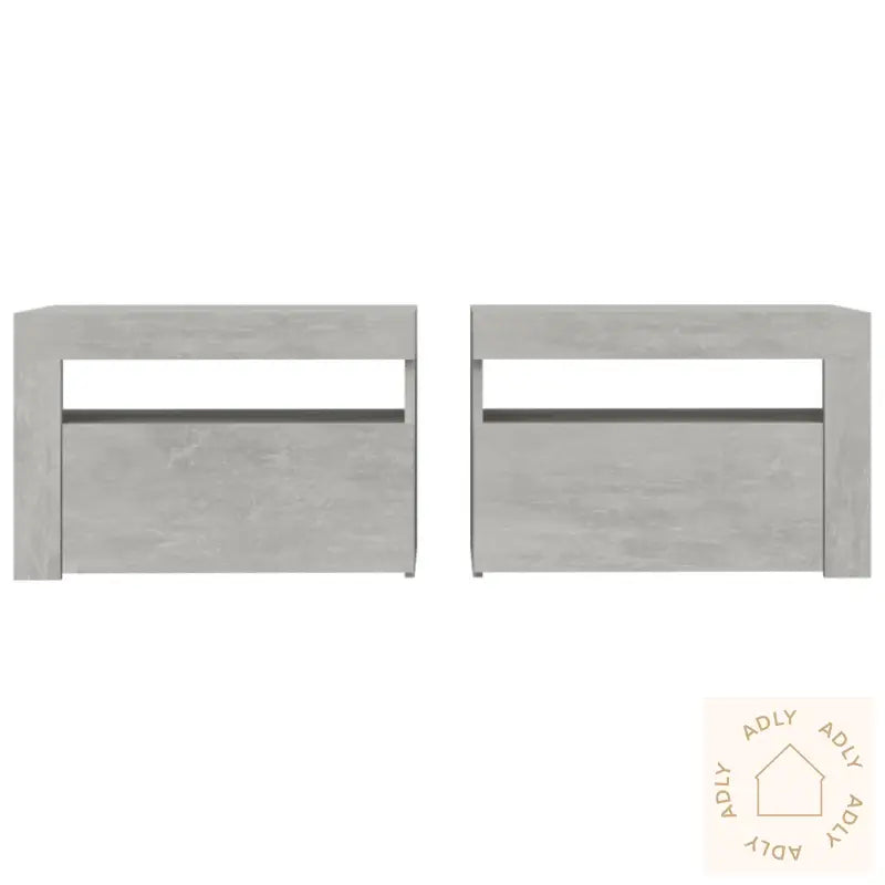 Nattbord Med Led 2 Stk Betonggrå 60X35X40 Cm