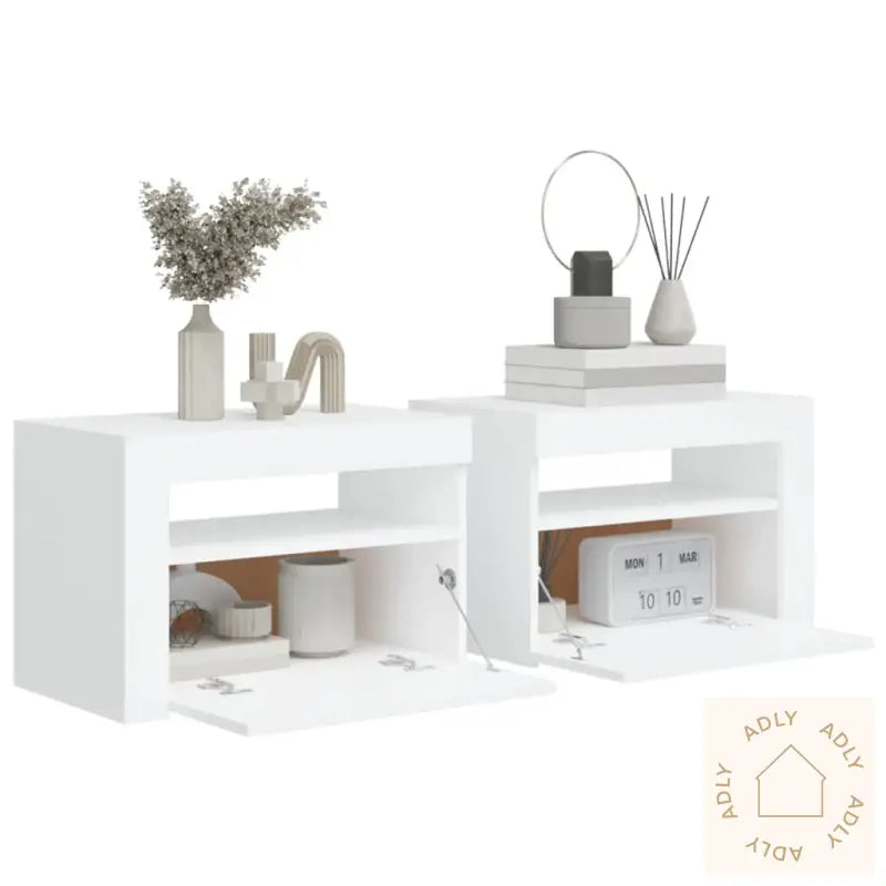 Nattbord Med Led 2 Stk Hvit 60X35X40 Cm