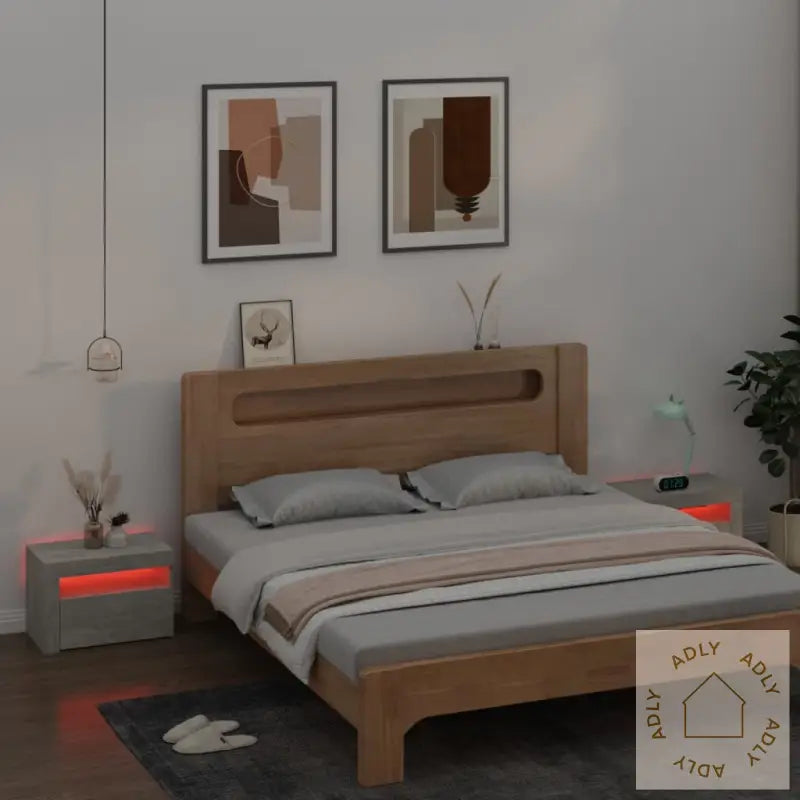 Nattbord Med Led 2 Stk Betonggrå 60X35X40 Cm