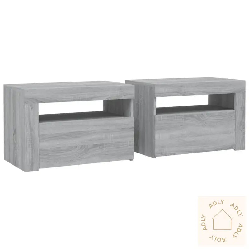 Nattbord 2 Stk Med Led-Lys Grå Sonoma 60X35X40 Cm