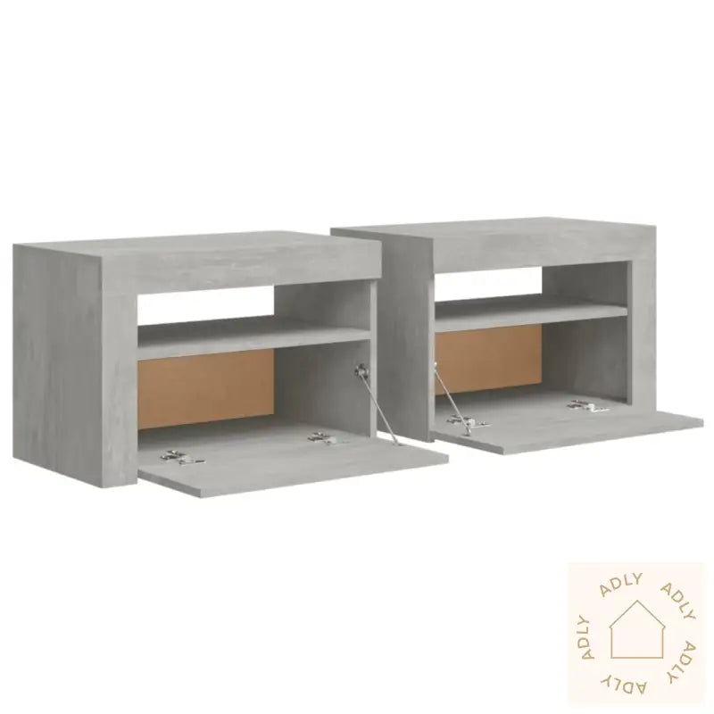 Nattbord Med Led 2 Stk Betonggrå 60X35X40 Cm