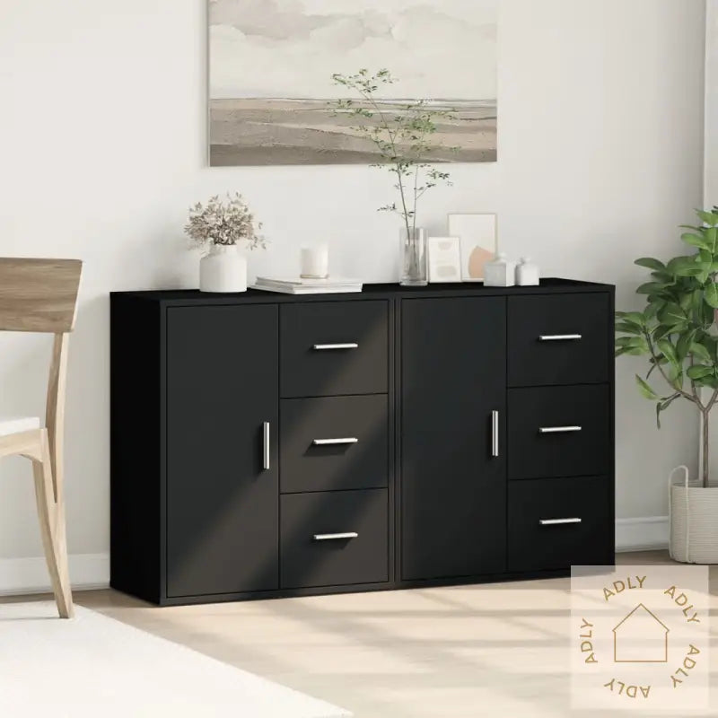 Skjenker 2 Stk Svart 60X31X70 Cm Konstruert Tre