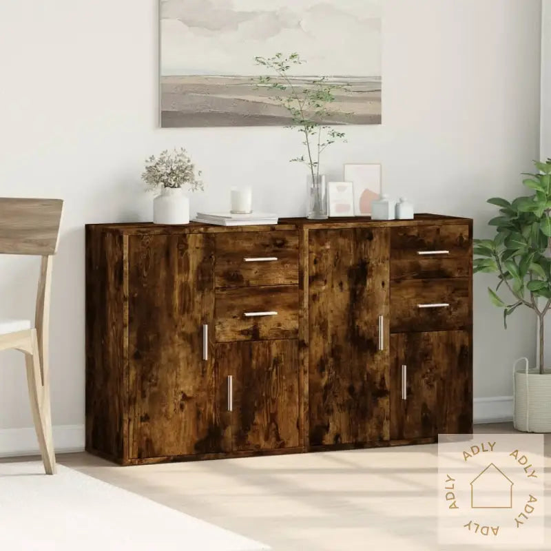 Skjenker 2 Røkt Eik 60X31X70 Cm Konstruert Tre