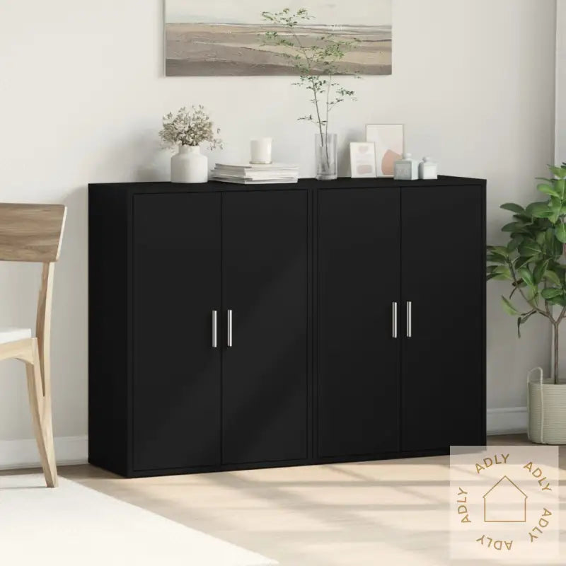 Skjenker 2 Stk Svart 60X31X84 Cm Konstruert Tre