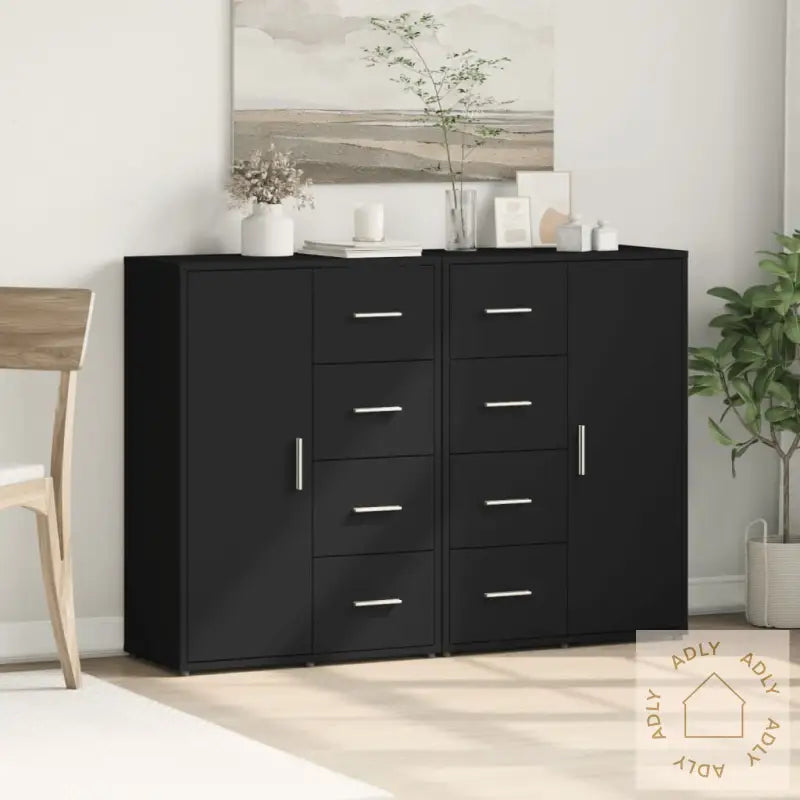 Skjenker 2 Stk Svart 60X31X84 Cm Konstruert Tre