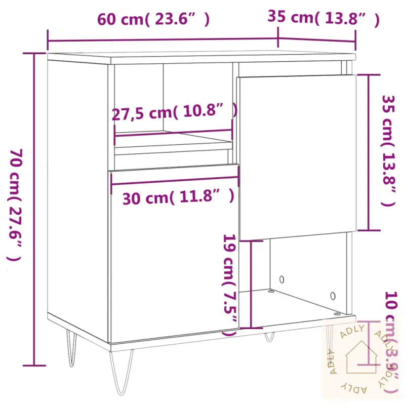 Skjenk Brun Eik 60X35X70 Cm Konstruert Tre