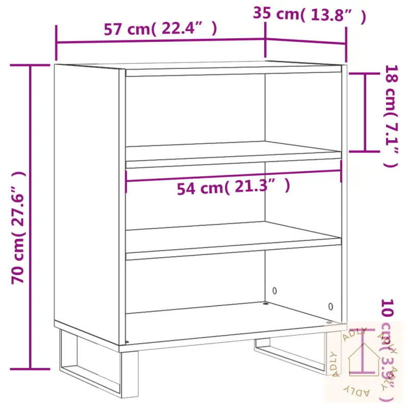 Skjenk Høyglans Hvit 57X35X70 Cm Konstruert Tre