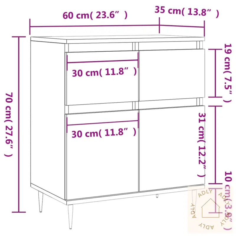 Skjenk Hvit 60X35X70 Cm Konstruert Tre