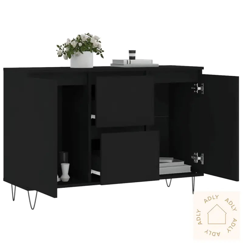 Skjenk Svart Eik 104X35X70 Cm Konstruert Tre