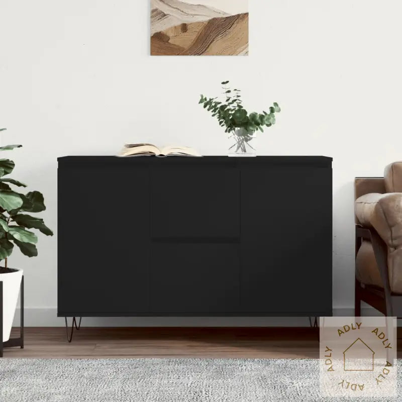 Skjenk Svart Eik 104X35X70 Cm Konstruert Tre
