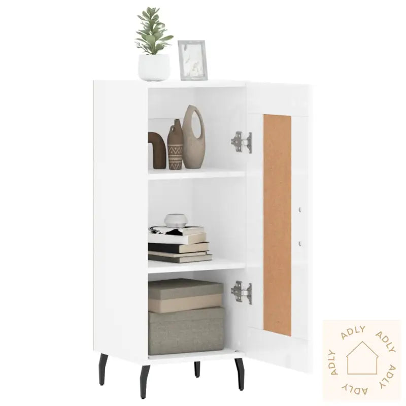 Skjenk Høyglans Hvit 34,5X34X90 Cm Konstruert Tre