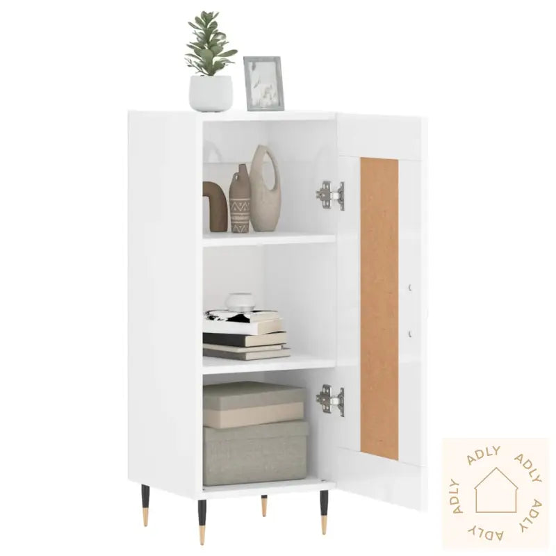 Skjenk Høyglans Hvit 34,5X34X90 Cm Konstruert Tre