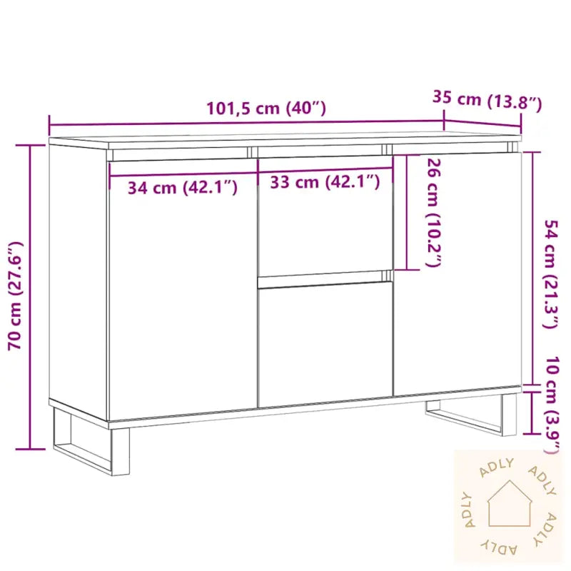 Skjenk Grå 104X35X70 Cm Konstruert Tre