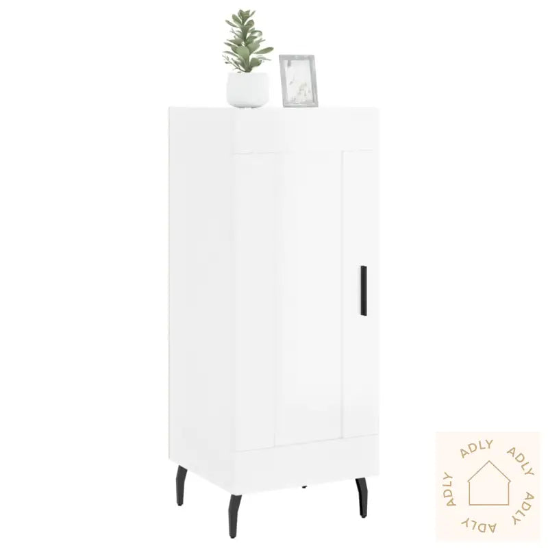 Skjenk Høyglans Hvit 34,5X34X90 Cm Konstruert Tre