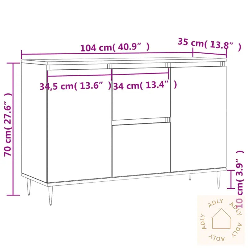 Skjenk Hvit 104X35X70 Cm Konstruert Tre