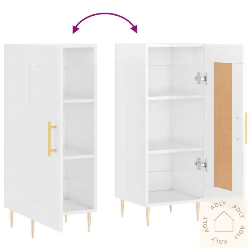 Skjenk Høyglans Hvit 34,5X34X90 Cm Konstruert Tre
