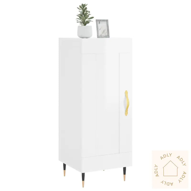 Skjenk Høyglans Hvit 34,5X34X90 Cm Konstruert Tre