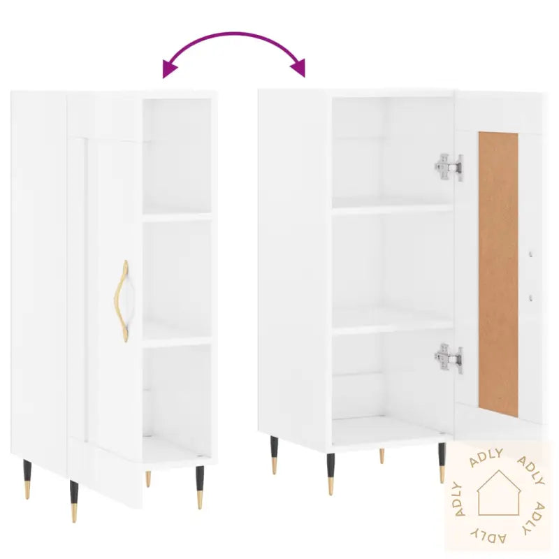 Skjenk Høyglans Hvit 34,5X34X90 Cm Konstruert Tre