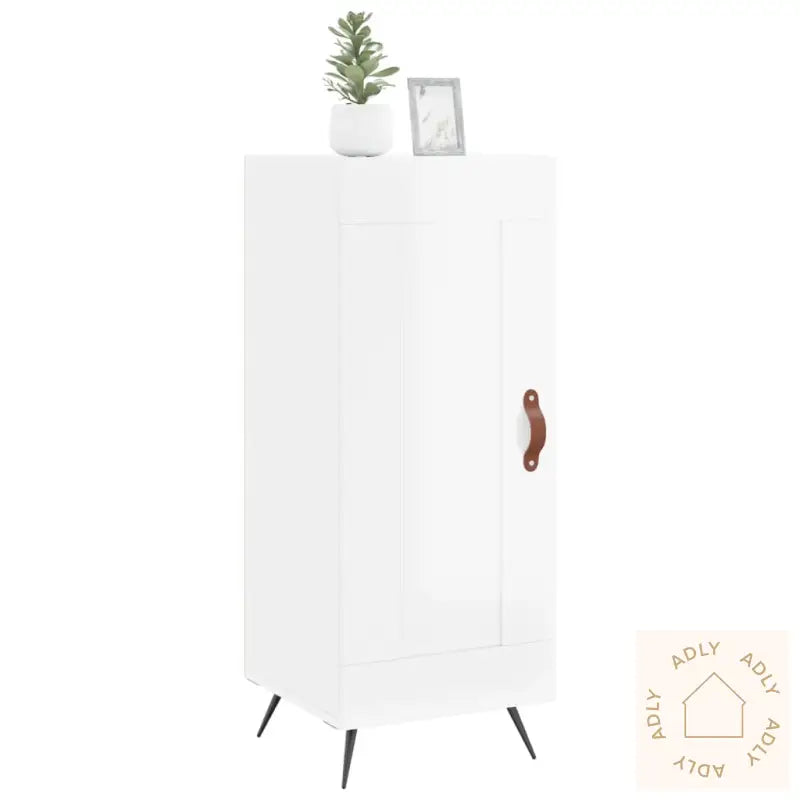 Skjenk Høyglans Hvit 34,5X34X90 Cm Konstruert Tre
