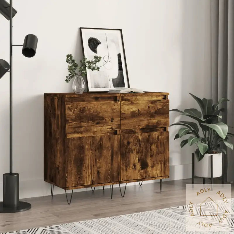Skjenker 2 Stk Røkt Eik 40X35X70 Cm Konstruert Tre