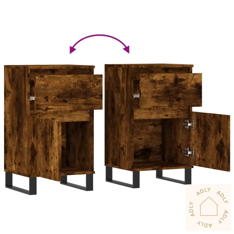 Skjenker 2 Stk Røkt Eik 40X35X70 Cm Konstruert Tre